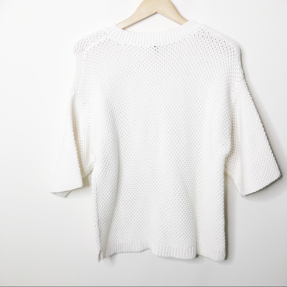 J. Crew Short Sleeve Open Stitch White Sweater - Picture 3 of 7